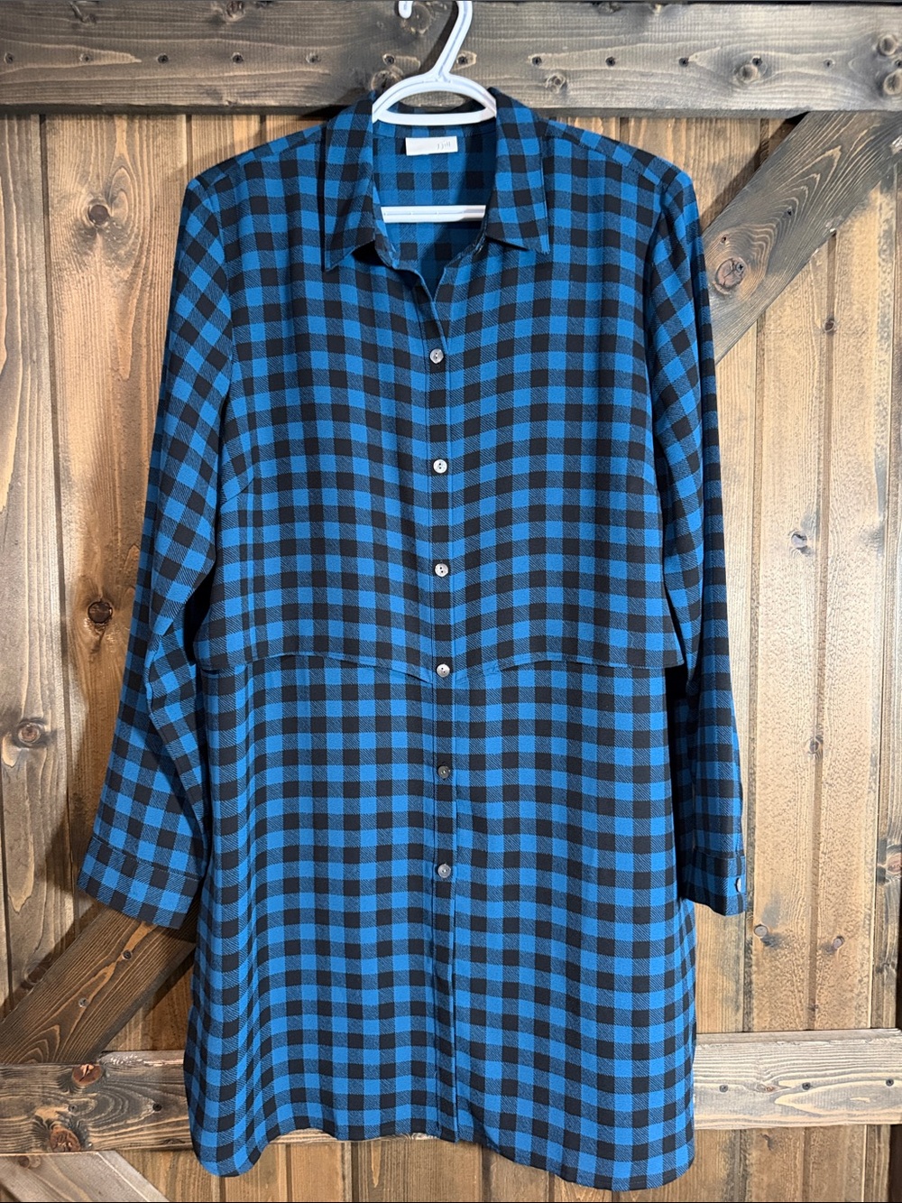 J. Jill Blue and Black Plaid Button-Front Tunic Shirt